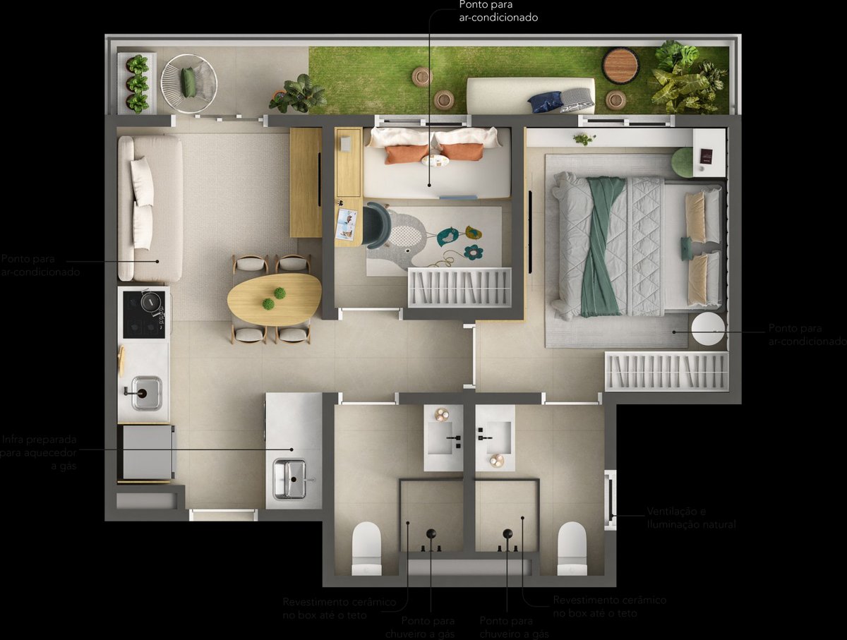 Planta Canto Garden, 47,82 m²