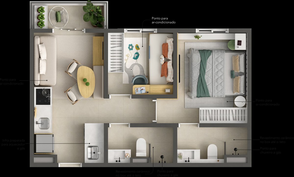 Planta Meio, 42,85 m²