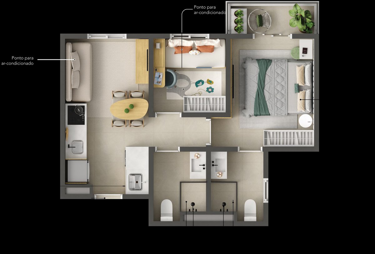 Planta Canto Terraço Suíte, 42,85 m²